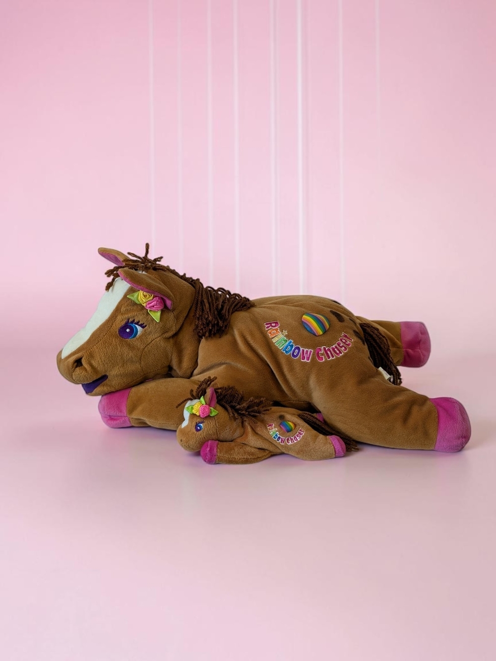 Vintage 1998 Lisa Frank Rainbow Chaser Horse Plush Lot - 22" Jumbo & 8" Beanie